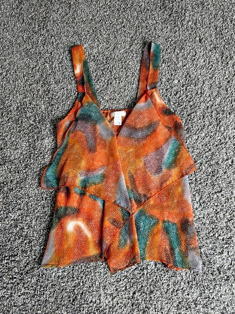 Poetry Abstract Layered Tank Top in Orange & Green Small